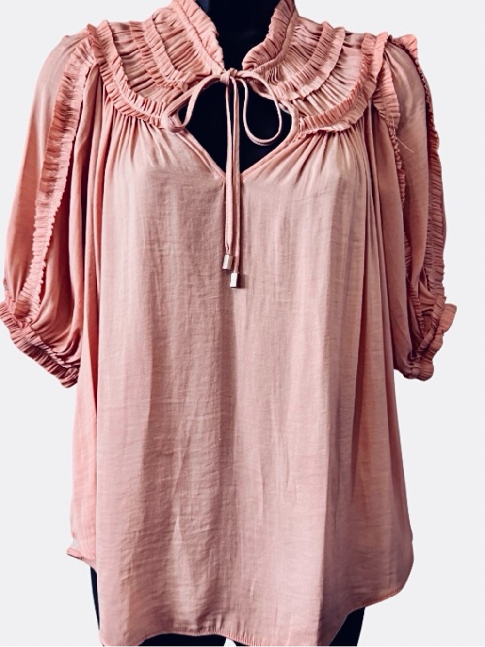 MAISON D’ AMELIE Blush Ruffle-Tier Tie-Neck Blouse